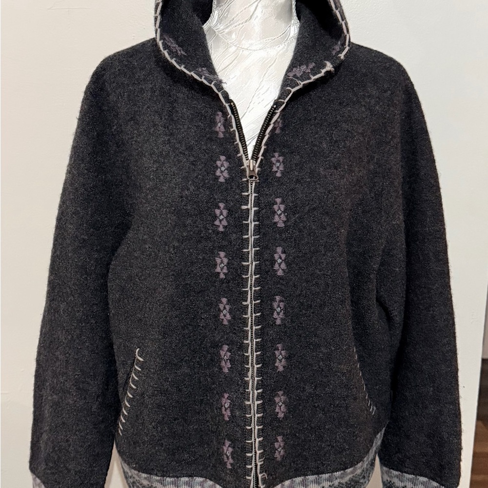 Woolrich Dark Gray Hooded Cardigan Aztec Lavender Design